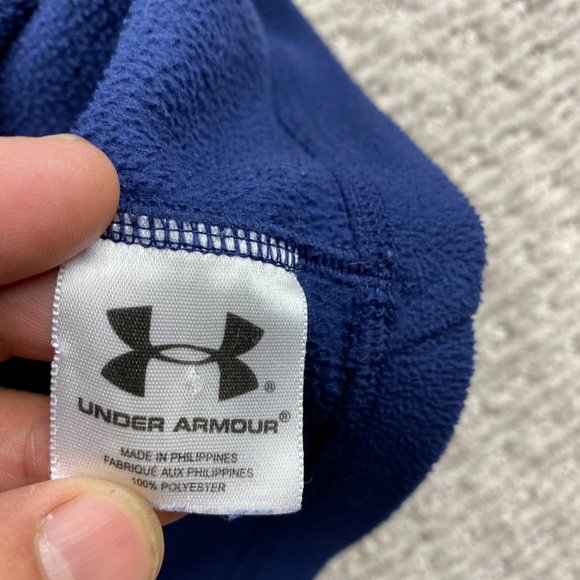 Under ARMOUR UA Fleece Sweater Men Small S Navy Blue Gray 1/4 Zip Pull Over Logo - Picture 6 of 11